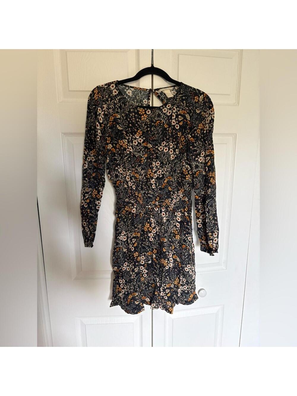 H&M Black and Orange Floral Long Sleeve Dress